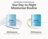 AM/PM Daily Hydration Duo infographic pairing Ceramide Prime Whipped Cream (AM) and Triple Lipid-Peptide Cream (PM).