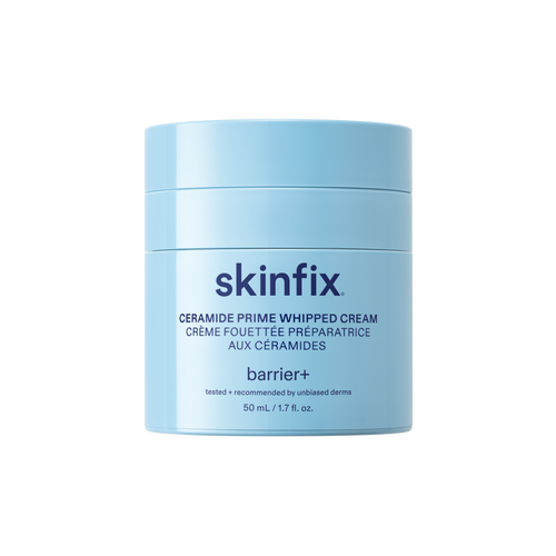 Skinfix Ceramide Prime Whipped Cream — light blue cylindrical jar with navy text, 50 mL, on a transparent background.