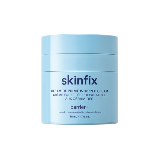 Skinfix Ceramide Prime Whipped Cream — light blue cylindrical jar with navy text, 50 mL, on a transparent background.