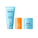 Skinfix Foaming Oil Cleanser, Brighten + Firm 15% Vitamin C Serum, and Triple Lipid-Peptide Cream shown side by side.