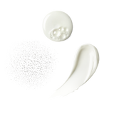 Three skincare textures on transparent background: foaming cleanser, misted droplets, and rich white cream.