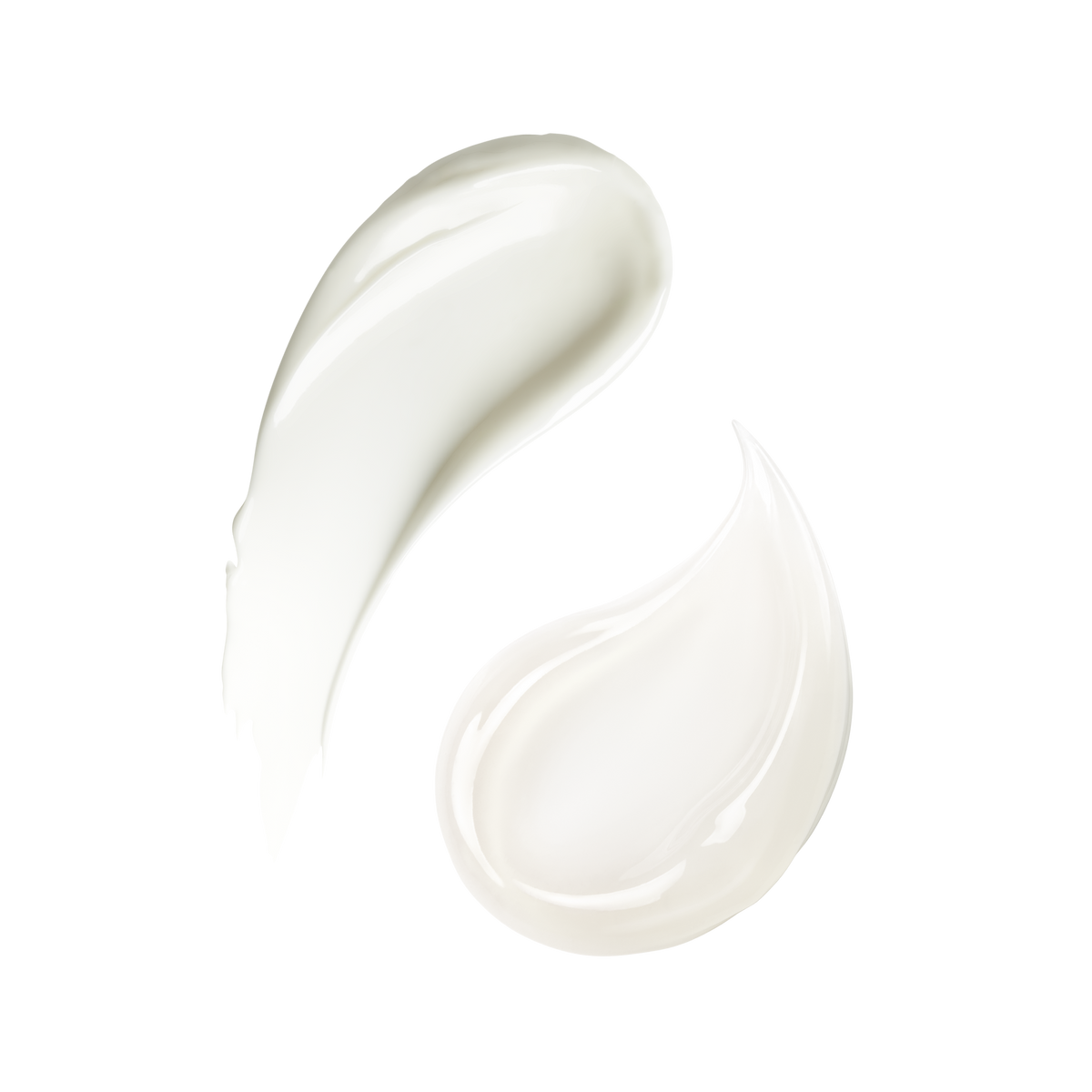 A smooth, glossy swipe of thick, creamy white cosmetic product, likely a cream or serum, on a solid white background.