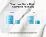 Side-by-side comparison of current and new Skinfix packaging for the Triple Lipid-Peptide Cream and Triple Lipid Eye Treatment, with text reading: New Look, Same Derm-Approved Formulas. You may receive packaging that reflects our previous branding as we reduce waste during this transition — but rest assured, the product inside is fresh.