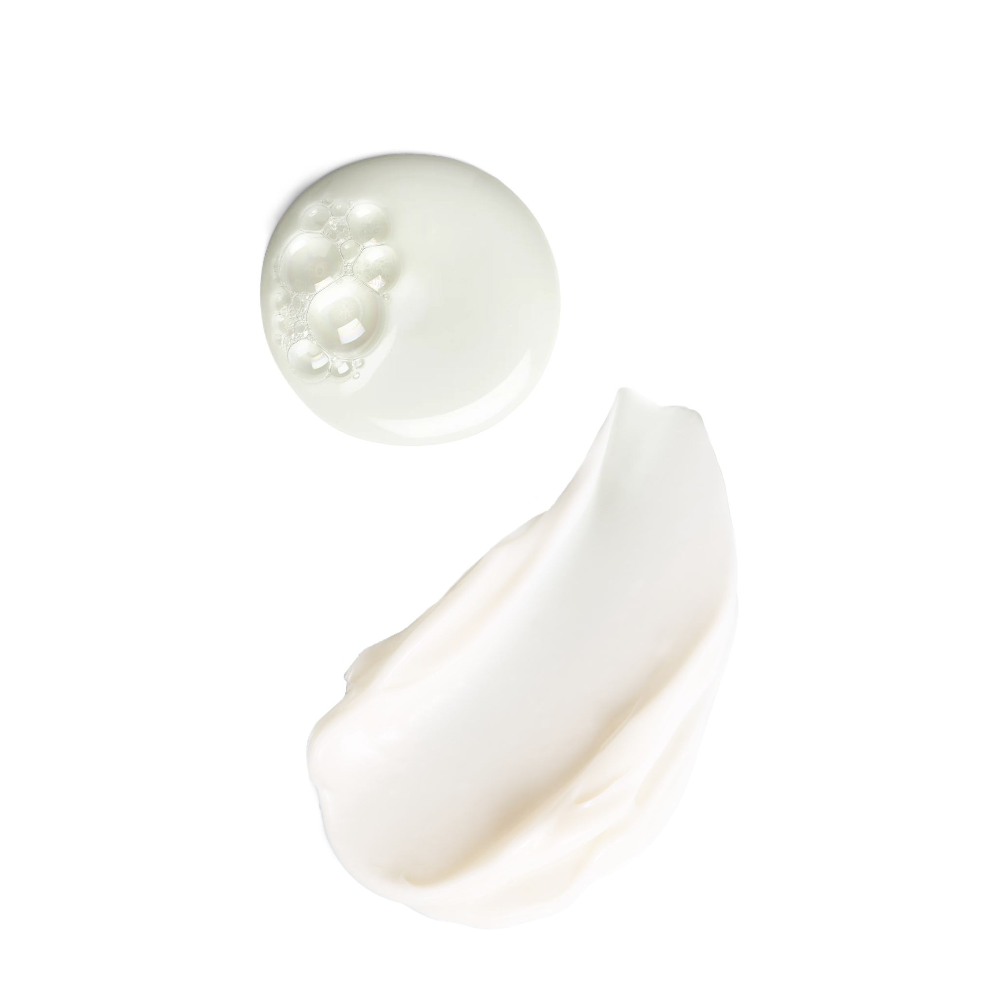Texture swatches of the Skinfix Hydrating Foaming Oil Cleanser (a clear, bubbly gel) and Triple Lipid-Peptide Cream (a thick, white cream), on a white background.