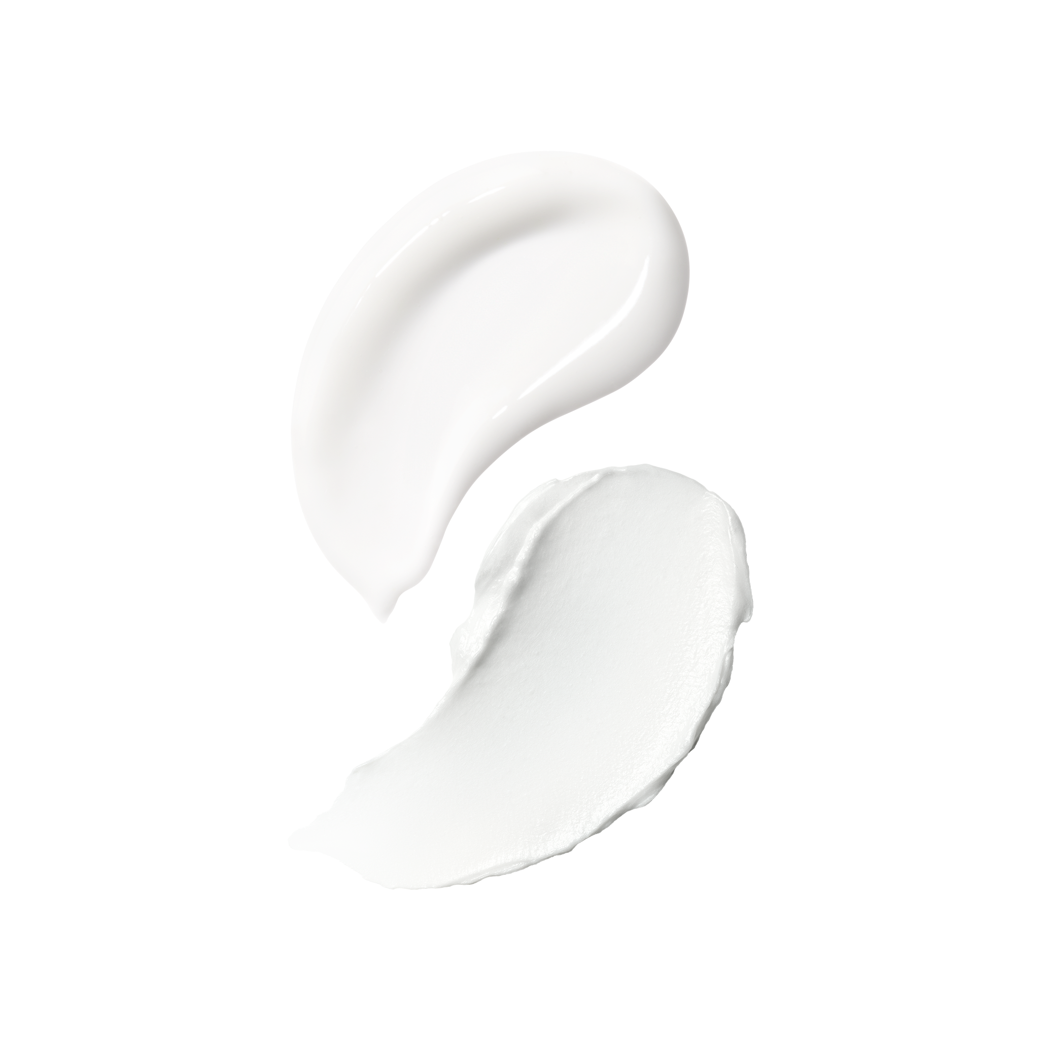 Texture swatches of the Skinfix Brighten + Firm 15% Vitamin C Serum (a smooth, light grey serum) and Ceramide Prime Whipped Cream (a thick, white cream), on a transparent background.