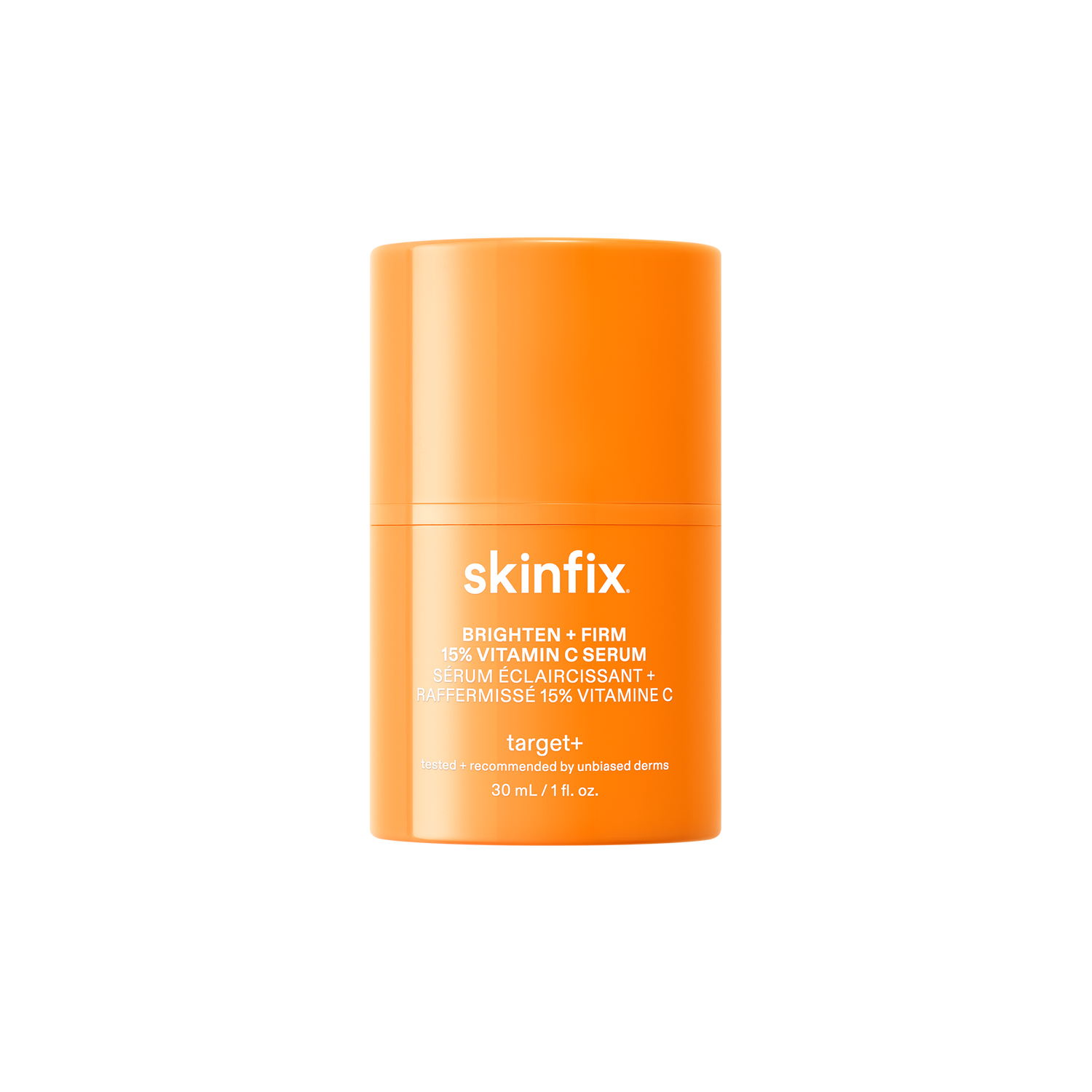 Orange skincare serum container with 'skinfix' branding on a white background