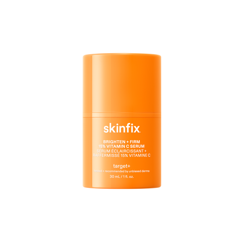 Orange skincare serum container with 'skinfix' branding on a white background