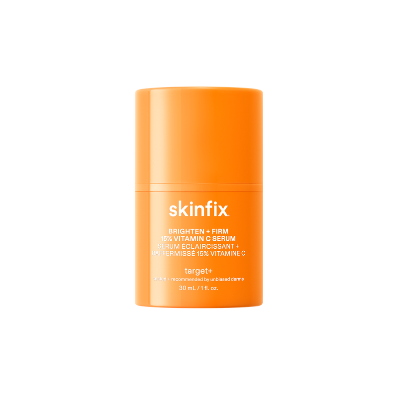 Orange skincare serum container with 'skinfix' branding on a white background
