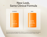Side-by-side image of current and new Skinfix Brighten + Firm 15% Vitamin C Serum packaging, noting a new look with the same clinical formula.