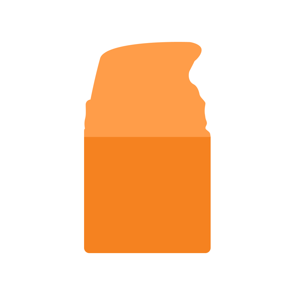 Orange rectangular object with a textured top on a white background